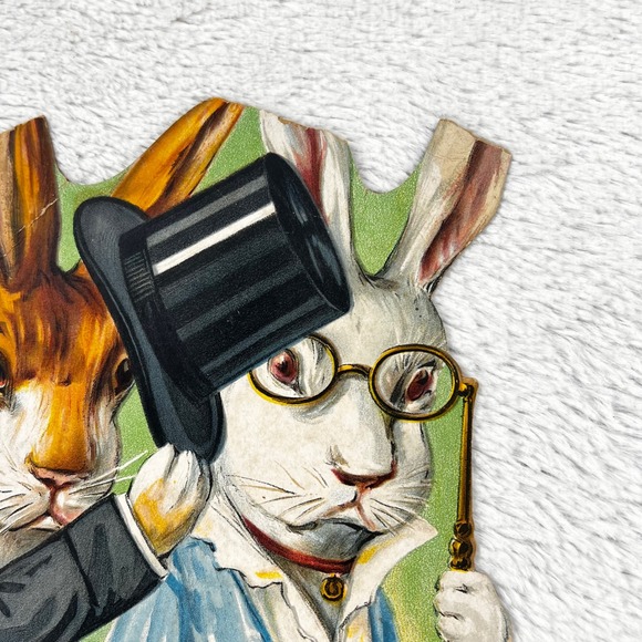 1920s Swift's‎ Premium Hams Vintage Advertising Sign 14.5" Cardboard Rabbits Hat - Picture 9 of 14